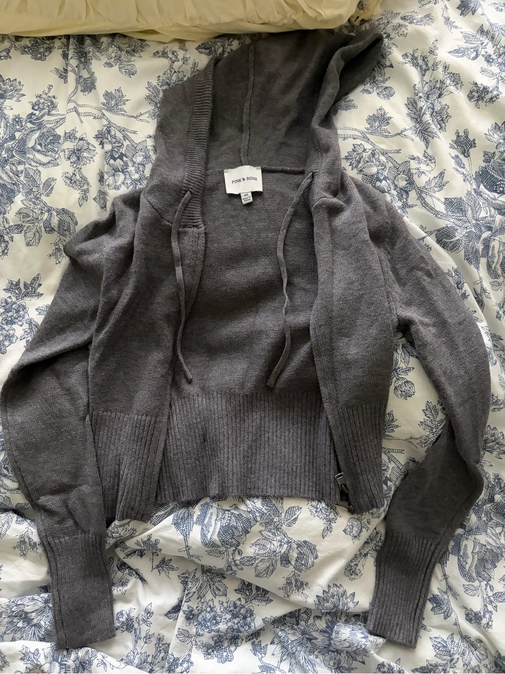 Pink Rose Charcoal Hooded Zip Cardigan Sweater